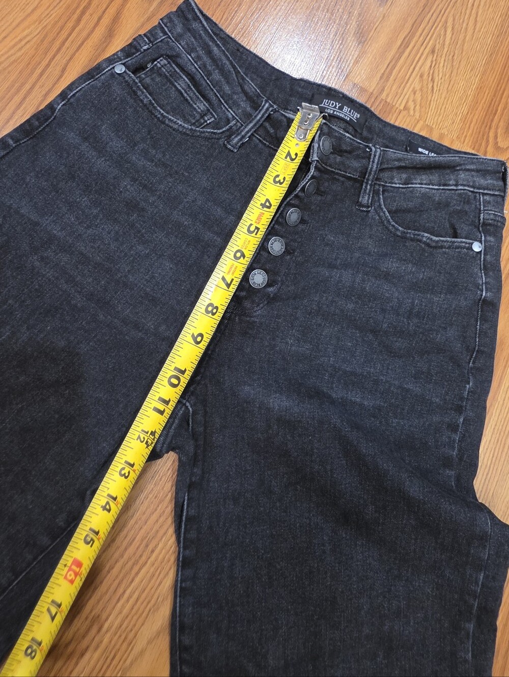 Judy Blue Nellie High Rise Button Fly Trouser Wide Leg Jeans Size 11 / 30 Black - Picture 9 of 14